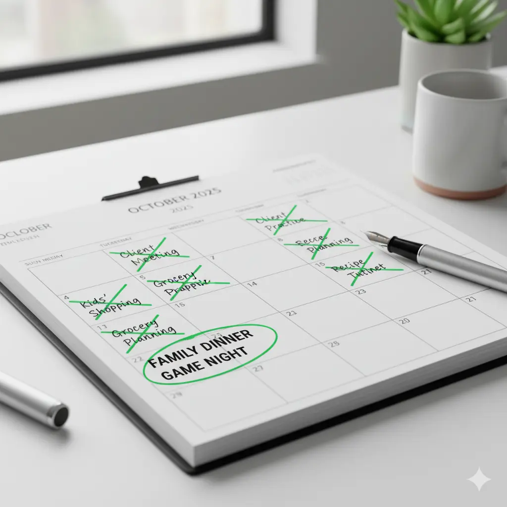 A weekly meal calendar used to plan family dinners.