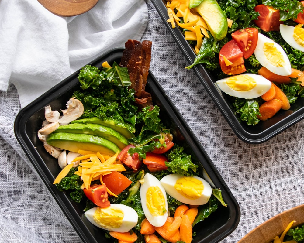 Trays of this week's prepared meals lined up before delivery.